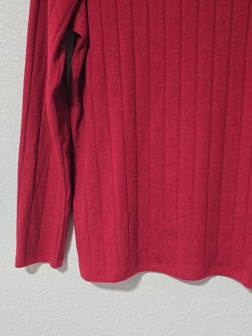 Rafaella Deep Red Ribbed Knit Top with Snap-Neck Detail - Picture 3 of 10